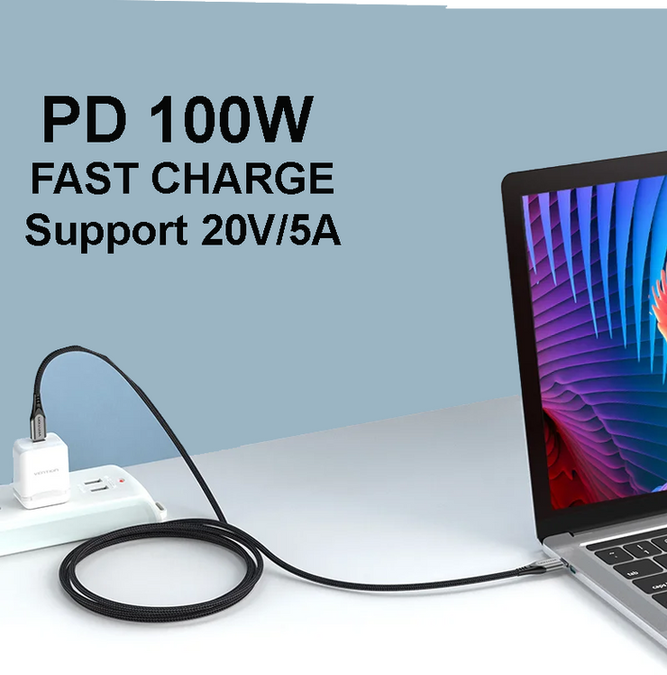 Vention 100W USB-C To USB Type-C 5A PD Fast Charger Cable Support MacBook Pro | Support Quick Charge 4.0 - 2m