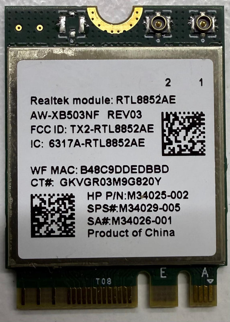 Realtek RTL8852AE WiFi 6 Bluetooth 5.0 M.2 2230 Card – HP M34025-002