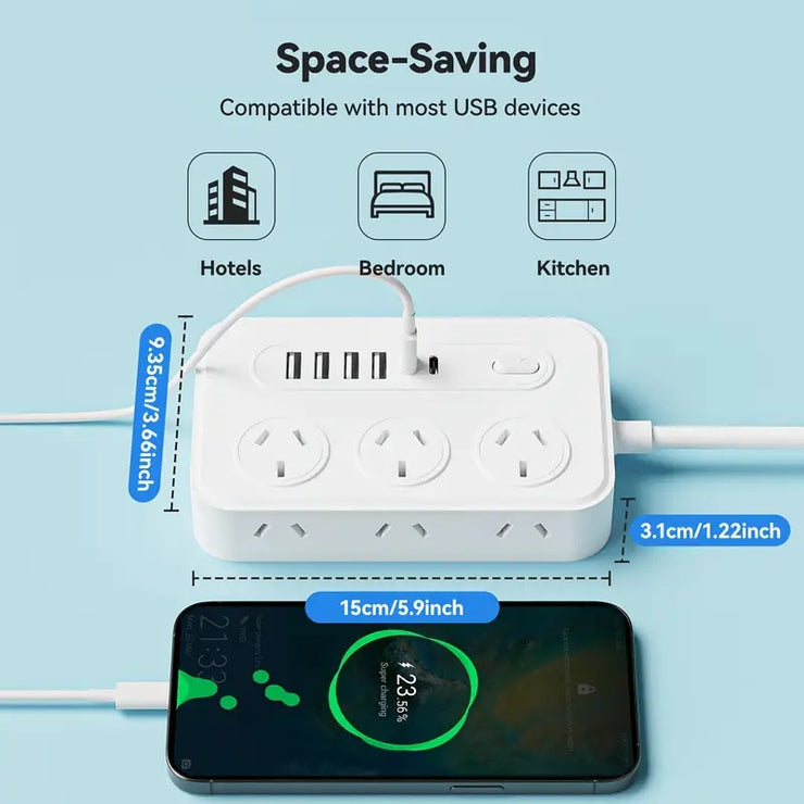 Dark Player 12-in-1 Power Board | 6 AC Outlets, 4 USB-A & 2 USB-C Ports | Surge-Protected Charging Station for Home & Office