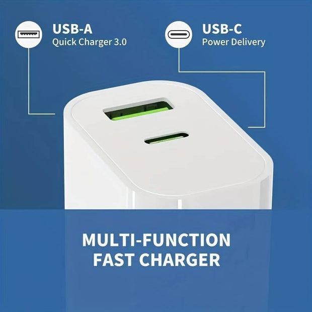 Dark Player 20W Quick Charge Dual Port USB Type C + USB Type-A Fast Wall Socket Charger | QC3.0 + PD