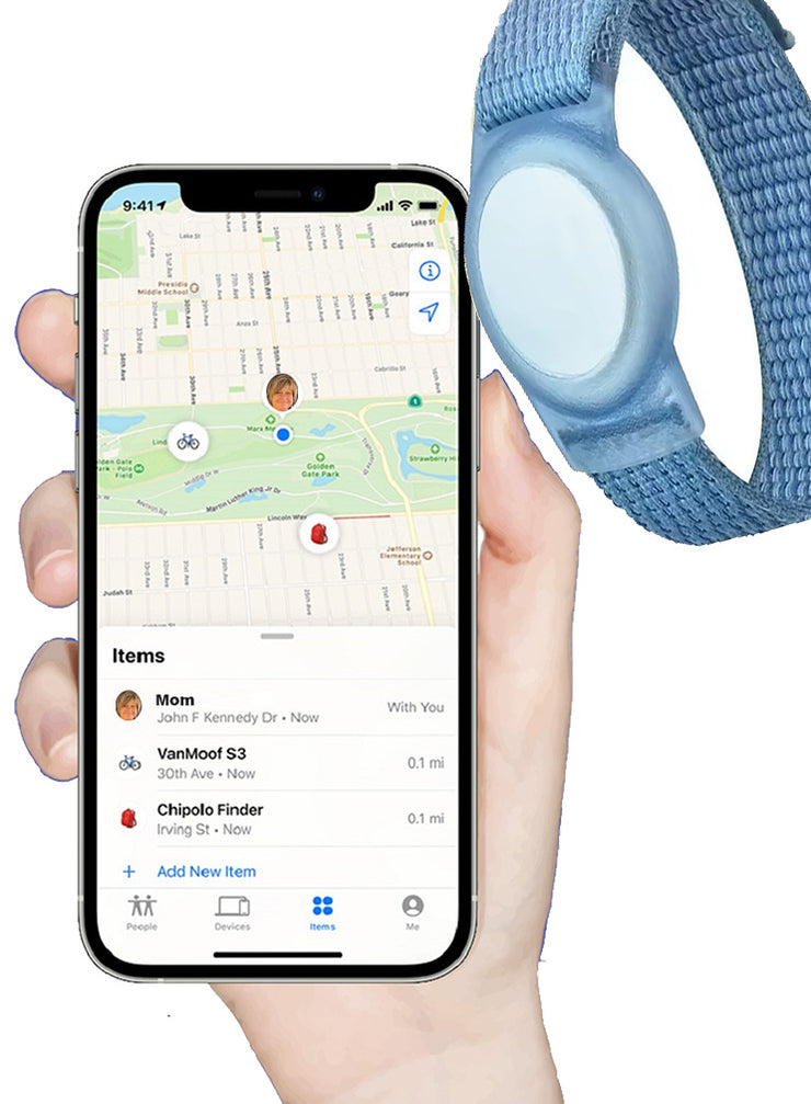 Dementia & Disability Smart Tracker Wrist/Ankle Band – Works with Apple Find My (iOS Only) | Water-Resistant, Replaceable Battery, Includes Tracking Tag - Blue