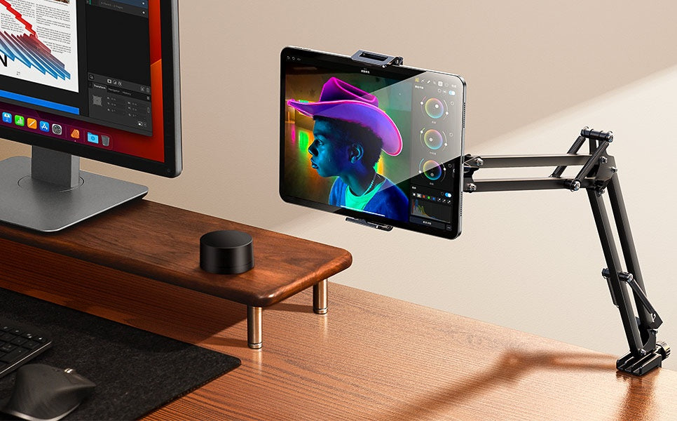 Adjustable Cantilever Tablet & Phone Holder – Ultra-Sturdy Dual Clamp ...