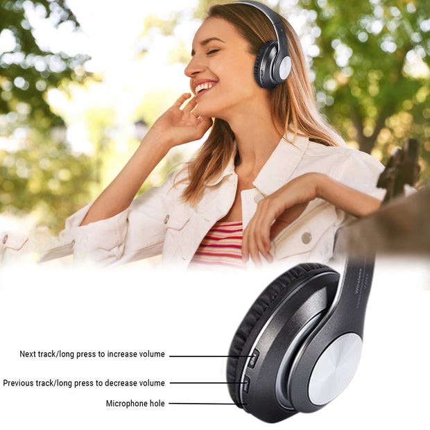 Dark Player Wireless Bluetooth Headphones Over Ear with FM Radio and MP3 Player / Card Reader