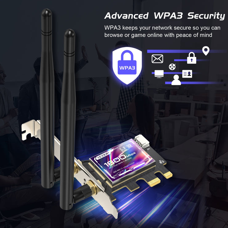 EDUP AX1800M WiFi 6 PCI-E Network Card with Bluetooth 5.2 – Dual Band 2.4GHz/5.8GHz, RTL8852 Chipset