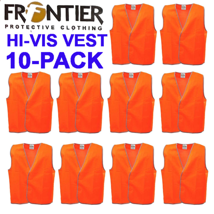 BULK 10x Frontier Hi-Vis Day Use Orange Safety VEST Workwear visibility ONE SIZE 3XL