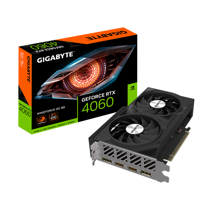 GIGABYTE GeForce RTX™ 4060 N4060WF2-OC-8GD - NVIDIA DLSS 3, 4th Generation Tensor Cores, 3rd Generation RT Cores, 8GB GDDR6 128bit, WF, protect black plate