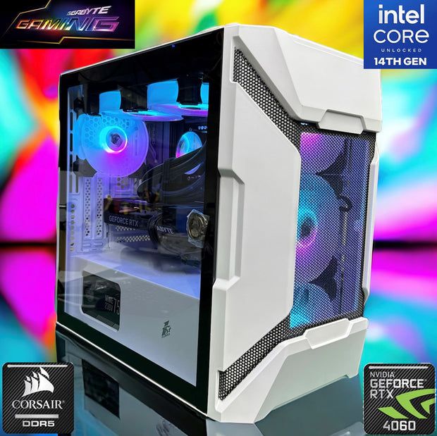 Pre Built Gaming PC - Ultimate Gamer Intel Core i7-14700KF @5.60GHz 32GB DDR5 RTX 4060 OC 1TB M.2 +4TB | Windows 11 Pro | Gigabyte B760M | WIFI + Bluetooth