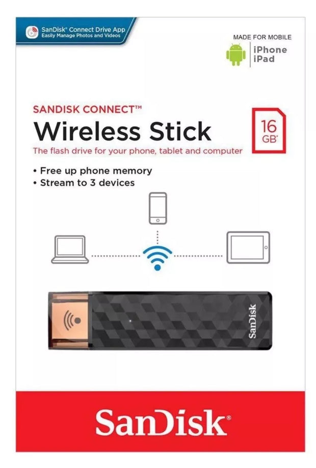 SanDisk CONNECT Wireless Stick 16GB Wifi USB Drive SDWS4 for Computers & Mobiles