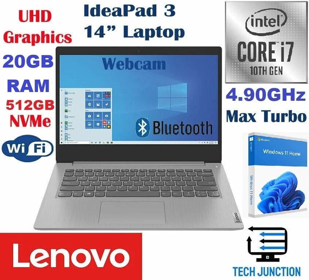 Lenovo IdeaPad 3 14IML05 14" Laptop | i7-10510U up to 4.90GHz | 20GB RAM | 512GB NVMe | Ex-Demo