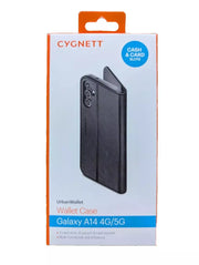 Cygnett Black UrbanWallet Case for Galaxy A14 4G / 5G | Shock Absorbent, 3 Card Slots, ID Pouch, Folding Stand