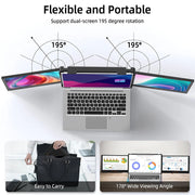 Mate X 11.6” Dual 1080P FHD Portable Laptop Monitor Extender – Triple Screen, Type-C/HDMI/USB - For 13”–17” Laptops (Plug & Play)