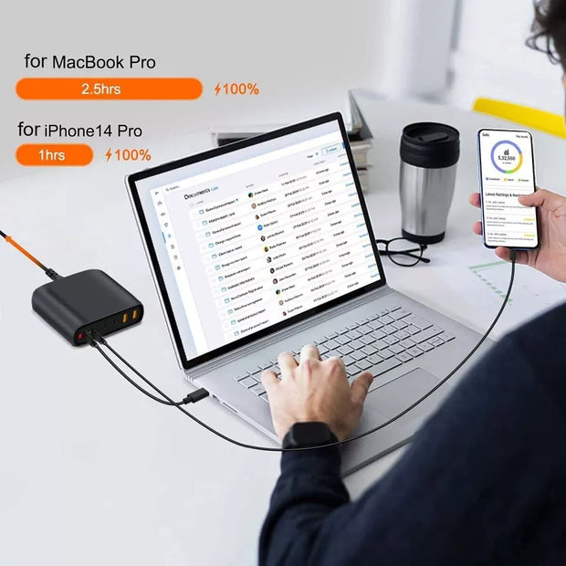 Dark Player 200W GaN USB-C Charger | 6-Port Fast Charging Station | 1x 100W USB-C PD, 3x 20W USB-C, 2x 18W USB-A QC
