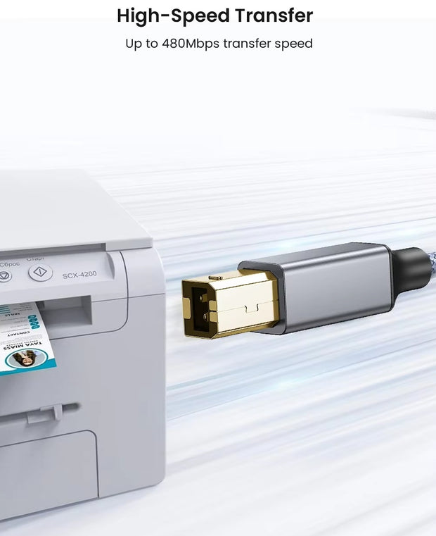 2m USB B to USB A Printer Cable - High-Speed USB 2.0 Male to Male, Compatible with Printers, External Hard Drives, and Audio Devices
