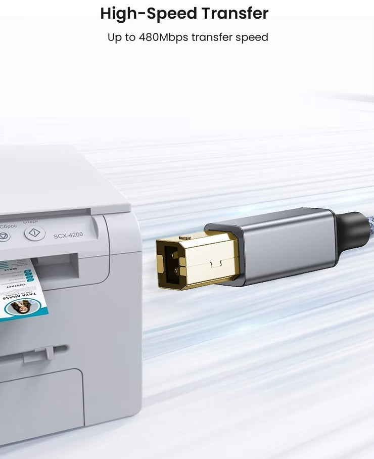 2m USB B to USB A Printer Cable - High-Speed USB 2.0 Male to Male, Compatible with Printers, External Hard Drives, and Audio Devices