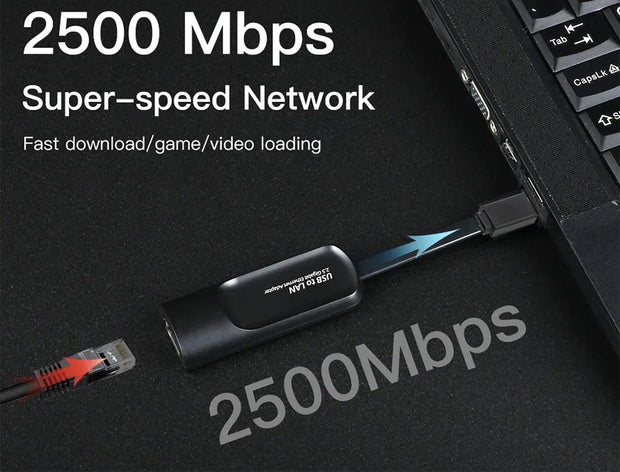 Dark Player USB Type C to 10/100/1000/2500Mbps Ethernet Adapter RJ45 Lan Network Card | 2.5 Gigabit