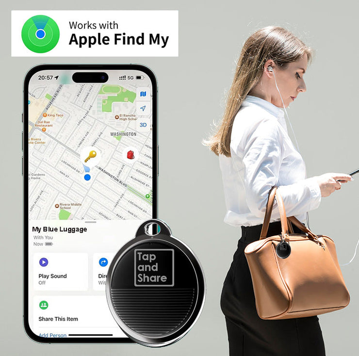 Tap and Share 2-In-1 SmartTrack Tag with 'Am I Lost' - Smart Tracker | 4 Pack (Black)