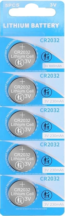 CR2032 3V Lithium Coin Button Cell Batteries – 5-Pack