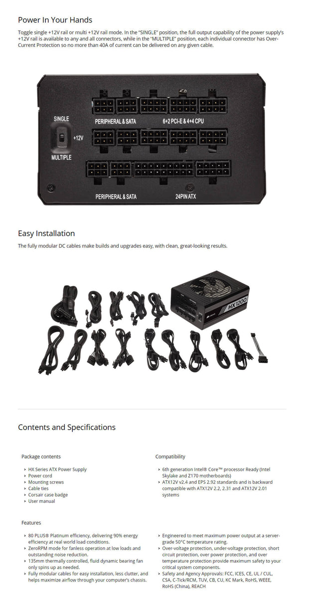 Corsair 1200W PSU HX1200 80+ Platinum High Performance Fully-Modular ATX Power Supply (Open Box)