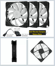 Dark Player RGB 120mm Silent PC Case Cooler Cooling Fan - 3 PACK with dual power connection 3-Pin + 4 pin Molex - Tech Junction