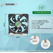 HF DC BRUSHLESS FAN DF1202512SEL, 12V DC 0.16A , 1.92W 120MM Case Fan