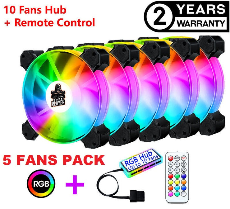 5x Dark Player Remote Controlled 120mm RGB Case Fans – Tech Junction