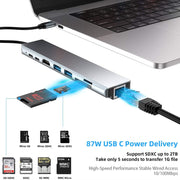 Dark Player Executive USB C Docking Station Hub 8-IN-1 Type C 3.1 | 4K HDMI Adapter | RJ45 | SD/TF Card Reader | PD Fast Charge port