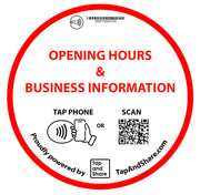 Tap and Share Contactless Sharing Smart NFC 'Opening Hours & Business Information' 10cm Adhesive Sticker + QR code