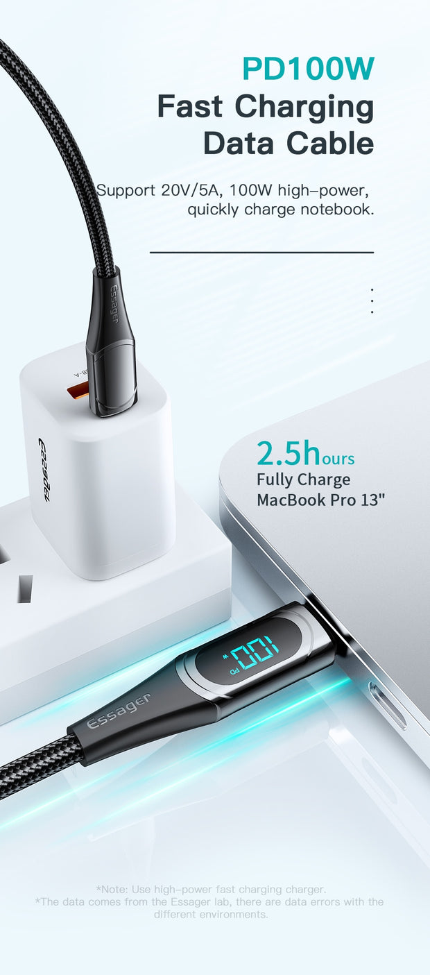 Essager USB-C To USB-C 100W 6A PD Fast Charger Cable - 2m