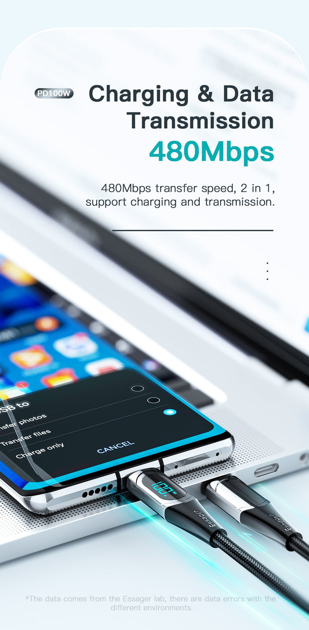 Essager USB-C To USB-C 100W 6A PD Fast Charger Cable - 2m