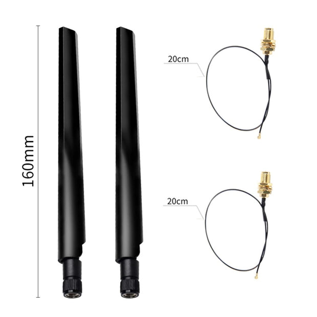 2x 6dBi 2.4GHz 5GHz Dual-Band Wireless Network WIFI High Gain Antenna with M.2 IPEX MHF4 U.fl Extension Cable (Set of two)