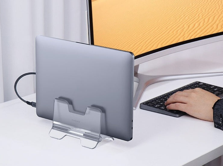 Vertical Laptop Stand Desktop for Desk Gravity Locking Holder Dock Save Space Improves Airflow for MacBook Pro, Mac Mini, Surface, HP, Dell, Chrome Book