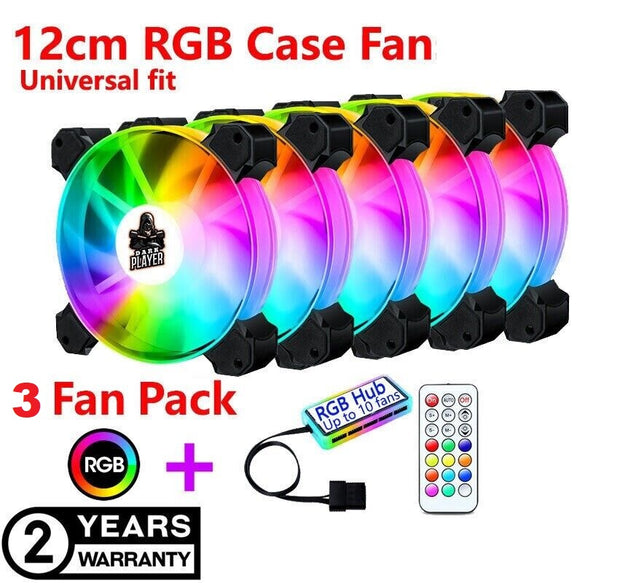 3x Dark Player Remote Controlled 120mm RGB Case Fans
