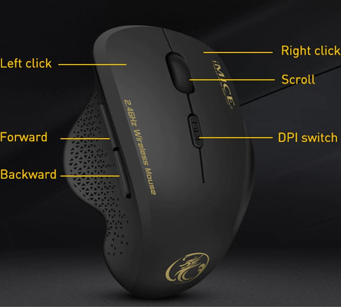 Wireless Ergonomic Optical Mouse | 6 Buttons | 2.4Ghz | 1600 DPI Mice ...