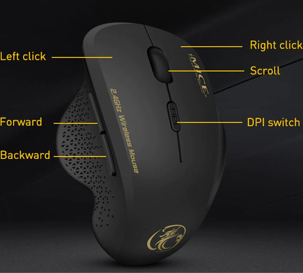 Wireless Ergonomic Optical Mouse | 6 Buttons | 2.4Ghz | 1600 DPI Mice | Available in Black or Red Colours