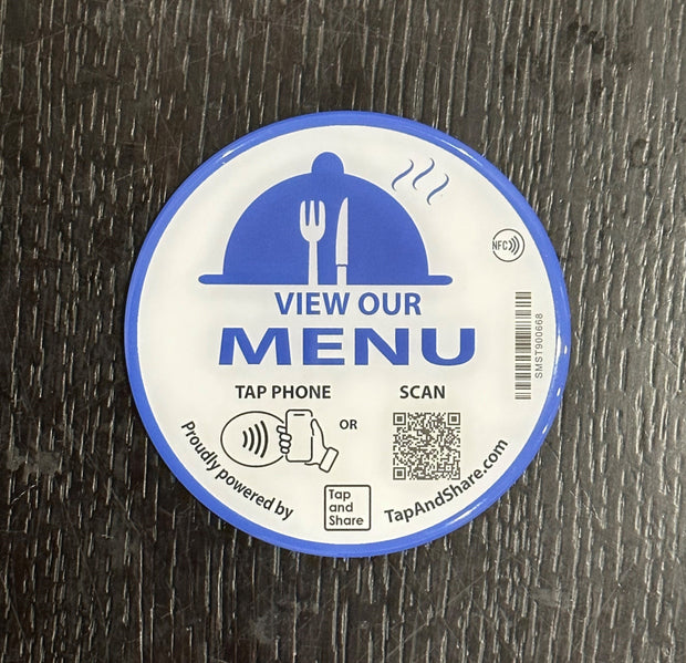 Tap and Share Contactless Sharing Smart NFC 'View Our Menu' 10cm Adhesive Sticker + QR code