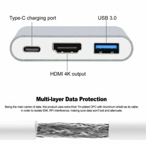 3in1 Type C to USB-C HDMI USB 3.0 Adapter Converter Cable Hub For MacBook Pro